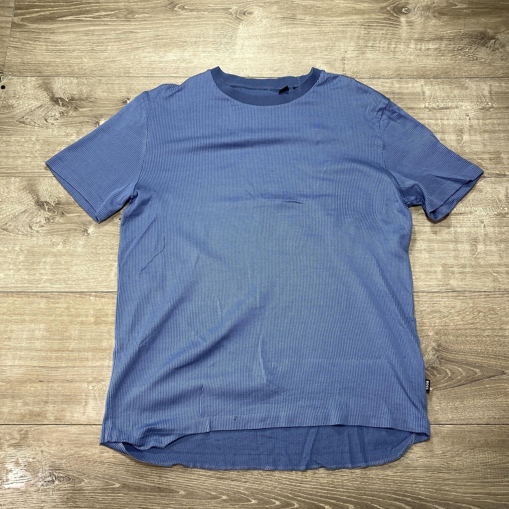 BOSS Shirt Mens Large Blue Waffle Knit Textured Crewneck Short Sleeve Tee‎